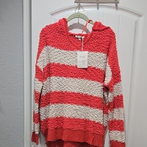 Miracle Coral and Cream Striped Knit Sweater